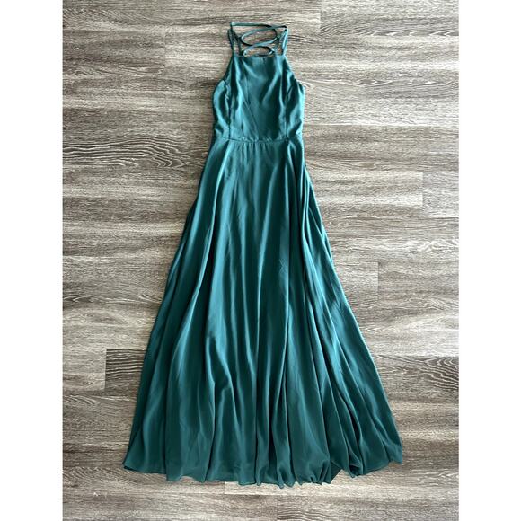Lulus Strappy To Be Here Forest Green Lace-Up Maxi Dress Size Medium Formal Gown - Picture 3 of 16